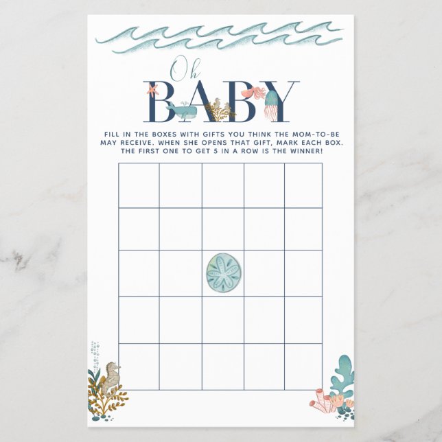 Oh Baby Under the Sea Baby Shower Bingo Game Flyer (Front)