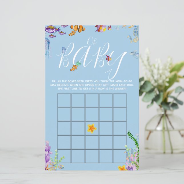 Oh Baby Under the Sea Baby shower Bingo Jeu Flyer (Debout devant)
