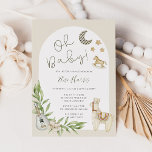 Oh Baby Vintage Toys Gender Neutral Baby Shower Invitation<br><div class="desc">Celebrate the mom-to-be with this cute whimsical gender neutral baby shower invitation featuring a watercolor illustration of vintage toys,  baby shoes,  a guitar and an arch with eucalyptus greenery and a llama.</div>
