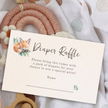 Oh Baby Warm Beige Woodland Fox Diaper Raffle Card