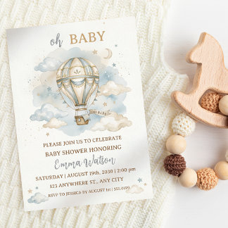 Oh Baby Watercolor Balloon Baby Shower Invitation