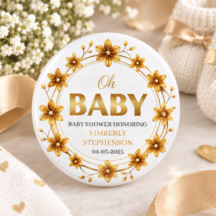 Oh Baby Watercolor Rose Gold Baby Shower 1 Inch Round Button