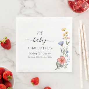 Oh Baby! Watercolor Wildflower Baby Shower Napkin
