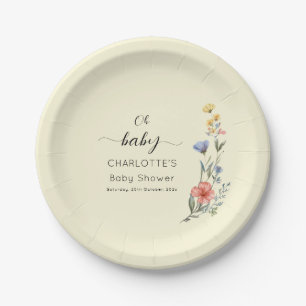 Oh Baby! Watercolor Wildflower Baby Shower Paper Plate