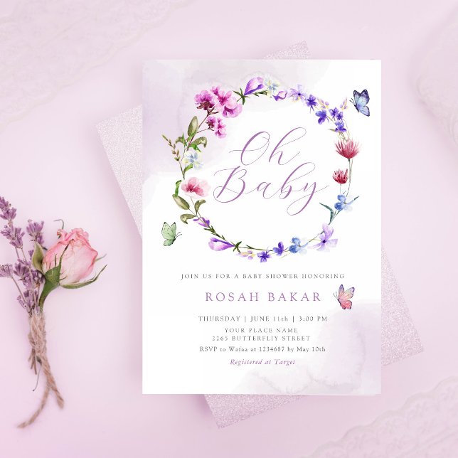 Oh Baby Watercolor Wildflower Boho Baby Shower Invitation (Creator Uploaded)