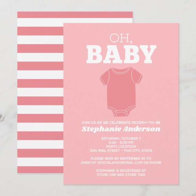 Oh Baby - Whimsical Tee Pastel Coral Baby Shower Invitation (Front/Back)