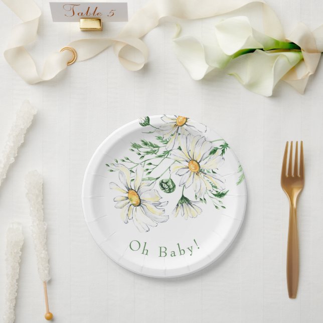 Oh Baby White Daisies Shower  Paper Plate (Wedding)