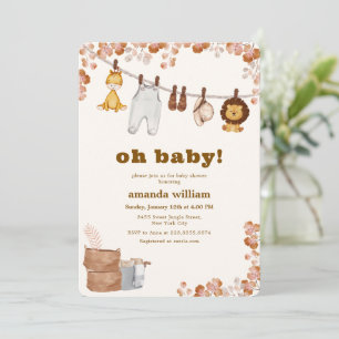 Oh Baby Wild Jungle Safari Clothesline Baby Shower Invitation