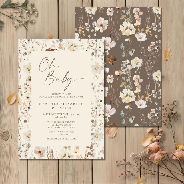 Oh Baby Wildflower Rustic Baby Shower  Invitation (Creator Uploaded)