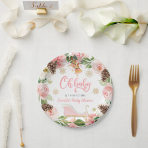 Oh Baby Winter Girl Baby Shower Personalized Paper Plate