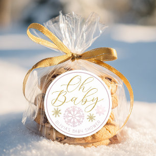 Oh Baby Winter Wonderland Pink Baby Shower Favor Classic Round Sticker