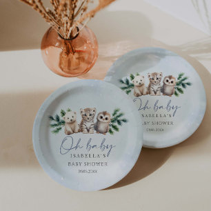 Oh Baby Winter Woodland Animals Baby Shower Paper Plate