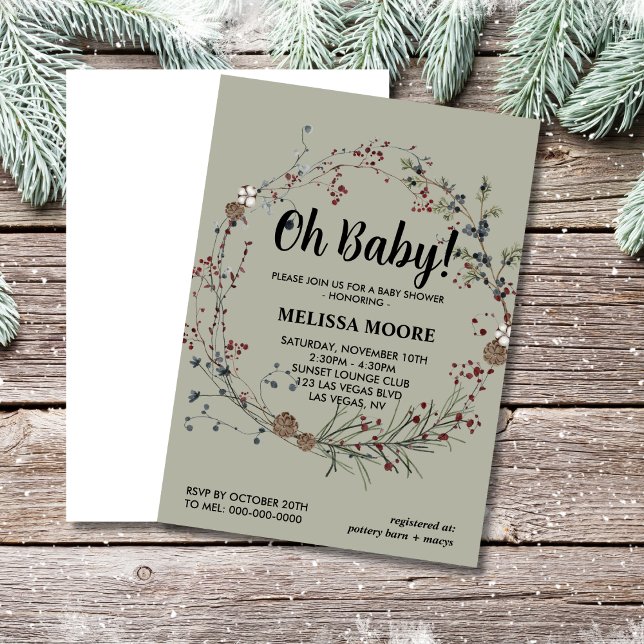 Oh baby winterberry rustic boho invitation (Creator Uploaded)