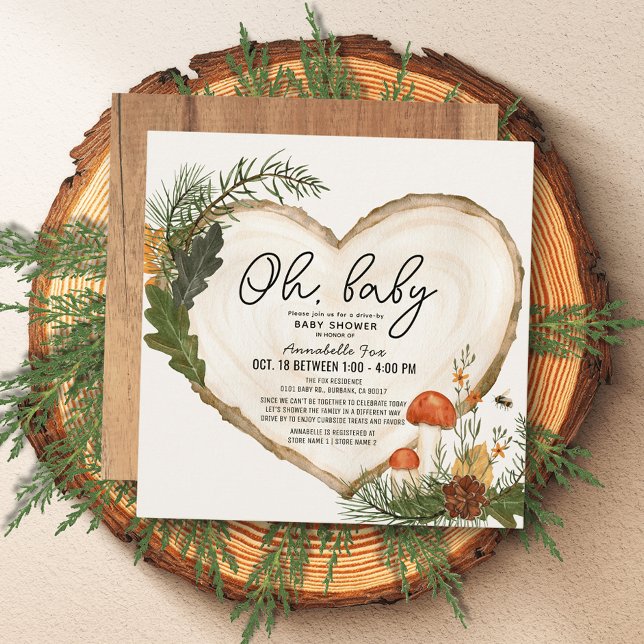 Oh Baby Wood Slice Mushroom Drive-by Baby Shower Invitation (Creator Uploaded)