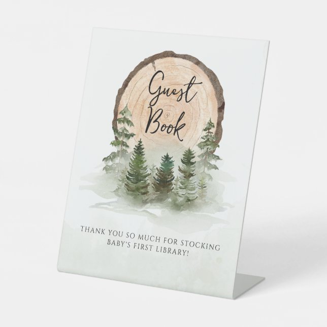 Oh Baby Woodland Watercolor Rustic Guest Book Pedestal Sign (Front)