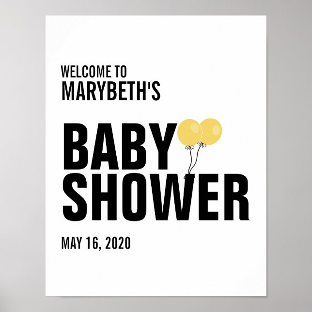 Oh Baby Yellow Balloon Baby shower Affiche de bien (Devant)