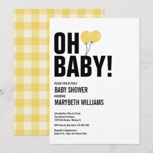 Oh Baby Yellow Balloon Baby Shower Party Card