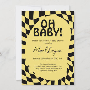 Oh Baby! Yellow Chequered Modern Baby Shower  Invitation