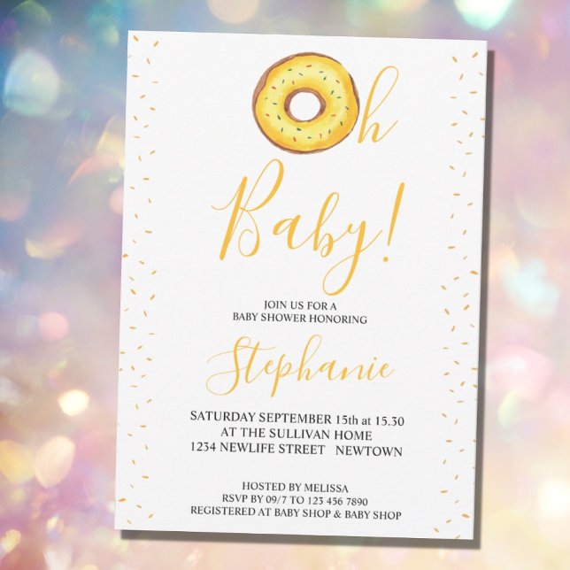 Oh Baby Yellow Doughnut Baby Shower Invitation (Creator Uploaded)