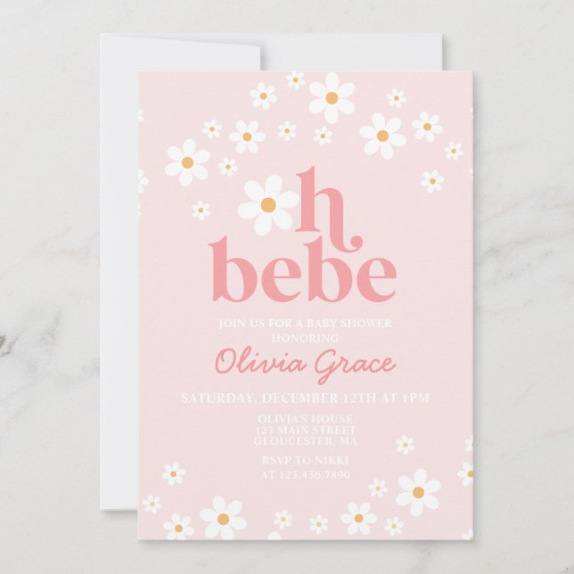 Oh Bebe Daisy Pink Retro Baby Shower Invitation (Front)