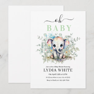 Oh bébé Invitation à la baby shower éléphant, Bébé