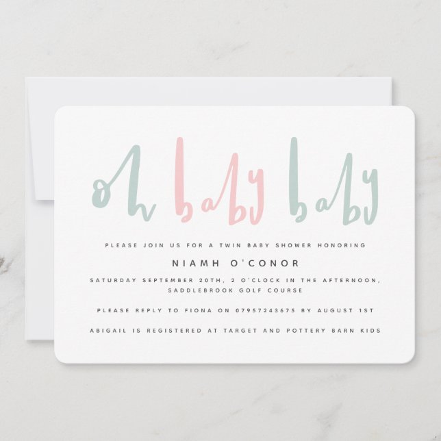 Oh bébé jumeau baby shower invitation (Devant)