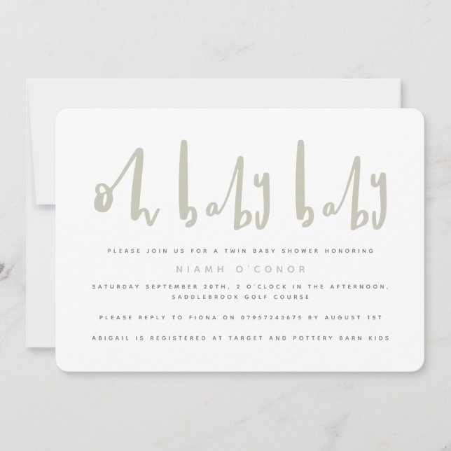 Oh bébé jumeau baby shower invitation (Devant)