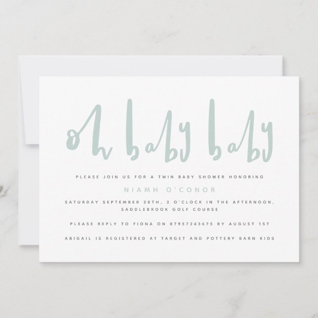 Oh bébé jumeau baby shower invitation (Devant)