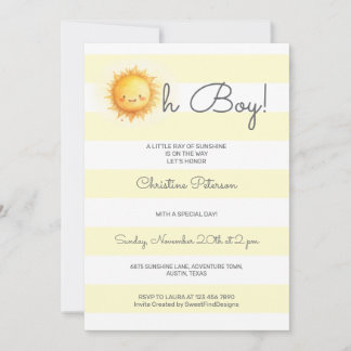Oh Boy A Little Ray of Sunshine Baby Shower Invitation