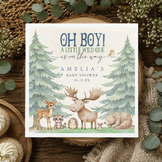 Oh Boy a Wild One on the Way Forest Baby Shower Napkin