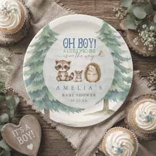 Oh Boy a Wild One on the Way Forest Baby Shower Paper Plate