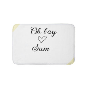 oh boy add name baby shower kids text heart yellow bath mat