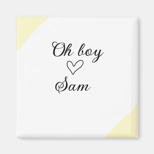 oh boy add name baby shower kids text heart yellow magnet