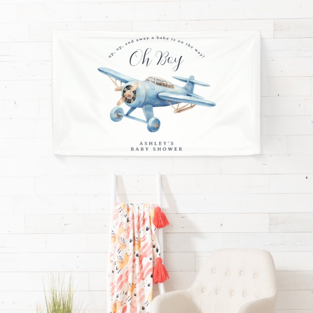 Oh Boy! Adventure Awaits Airplane Boy Baby Shower Banner (Insitu)