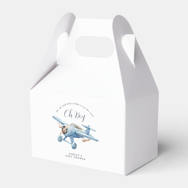 Oh Boy! Adventure Awaits Aviator Boy Baby Shower Favor Box (Front Side)