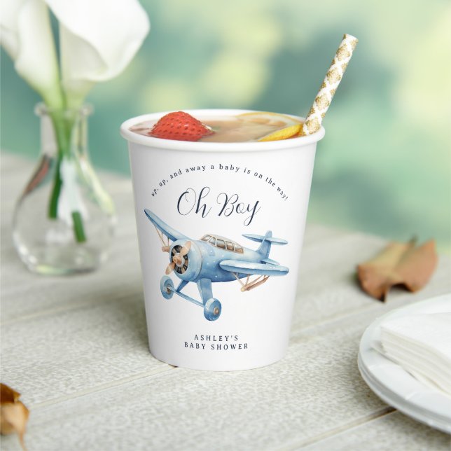 Oh Boy! Adventure Awaits Aviator Boy Baby Shower Paper Cups (Insitu)