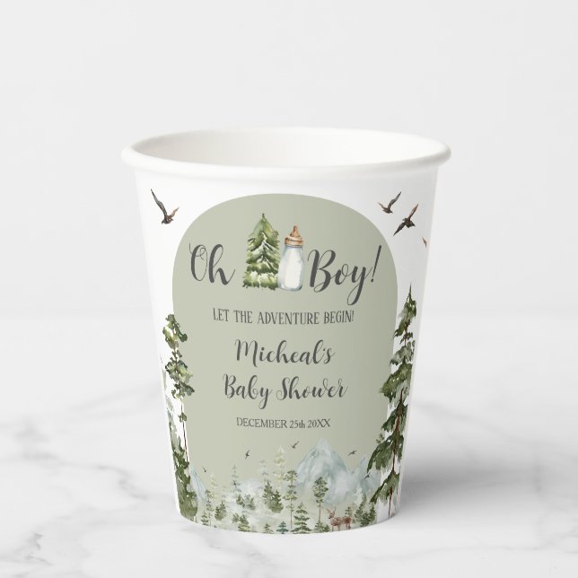Oh Boy Adventure Pine Forest Baby Shower Paper Cups (Front)