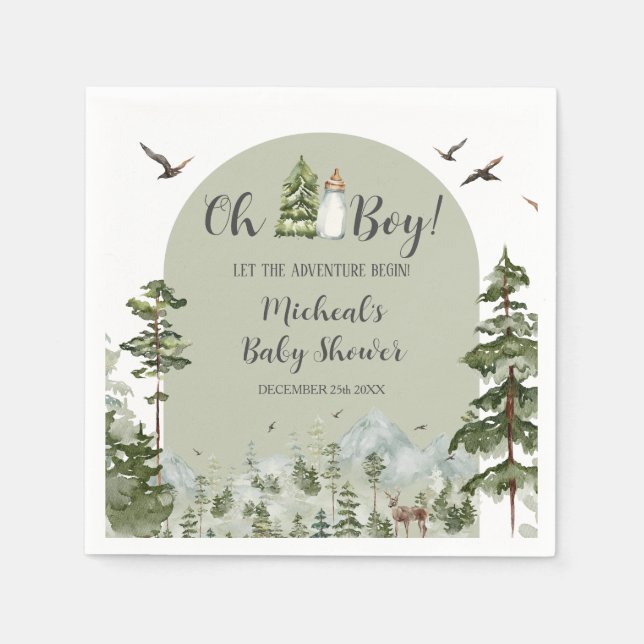 Oh Boy Adventure Pine Forest Baby Shower Paper Napkin (Front)
