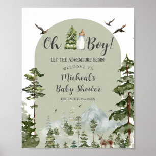 Oh Boy Adventure Pine Forest Baby Shower Welcome Poster