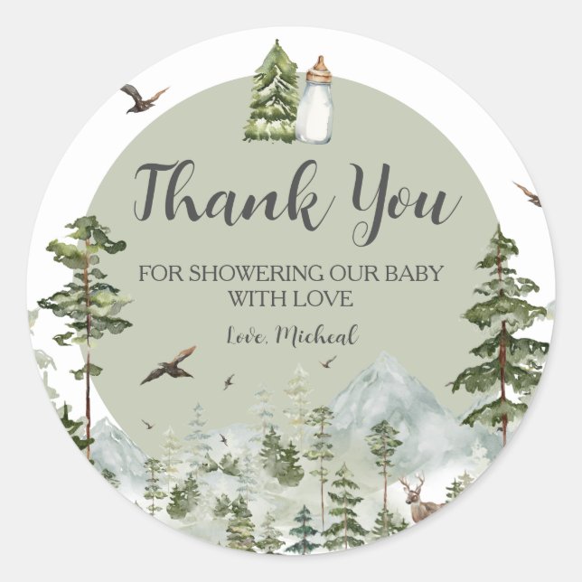 Oh Boy Adventure Pine Forest Thank You Classic Round Sticker (Front)