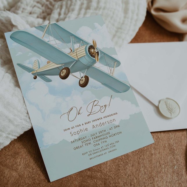 Oh Boy Airplane Travel Boy Baby Shower  Invitation (Creator Uploaded)