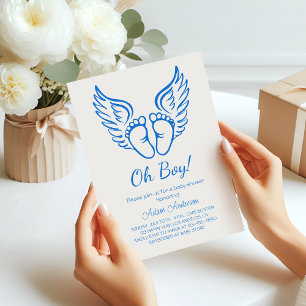 Oh Boy! Angel Wings Baby Shower for Boys  Invitation