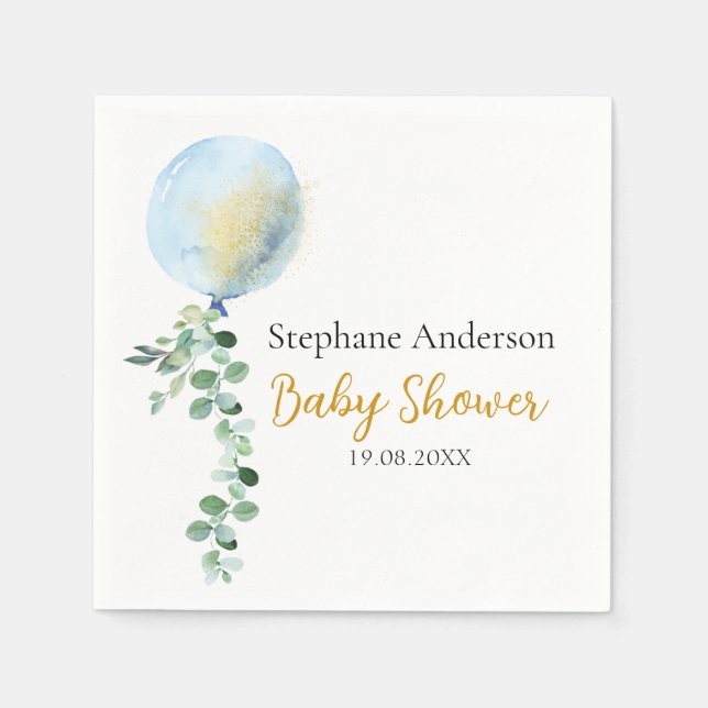 Oh Boy Baby Blue Balloon Eucalyptus  Napkin (Front)