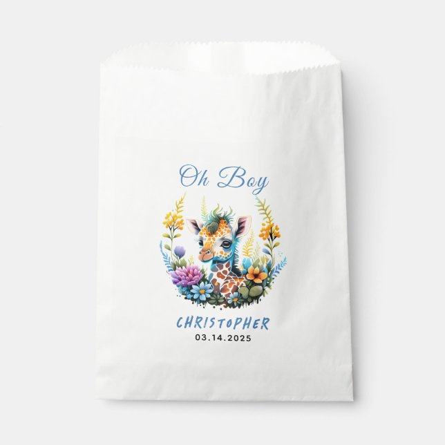 Oh Boy! Baby Giraffe Baby Shower  Favour Bag (Front)