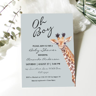 Oh Boy Baby Giraffe Baby Shower Invitation