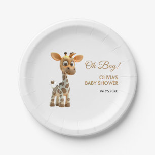 Oh Boy Baby Giraffe Cute Boy Baby Shower  Paper Plate