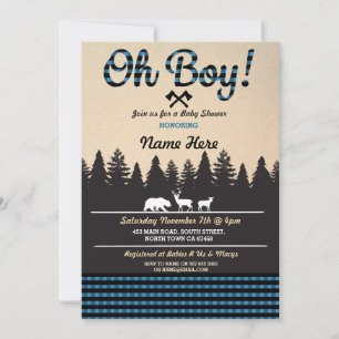 Oh Boy Baby Lumberjack Baby shower Blue Invitation