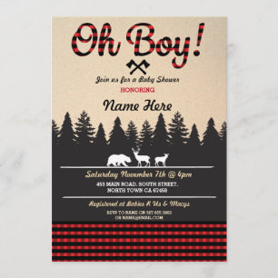 Oh Boy Baby Lumberjack Baby shower Red Invitation