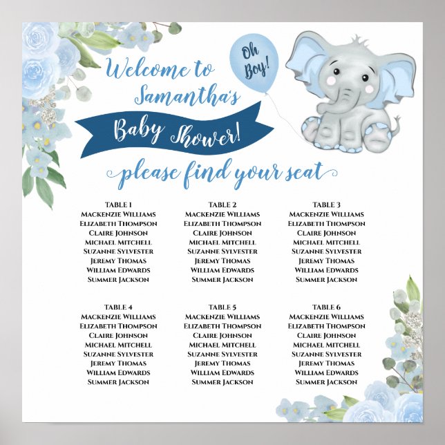 Oh Boy! Baby Shower 6 Table Seating Chart (Front)