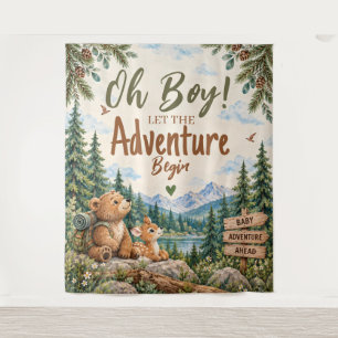 Oh Boy Baby Shower Adventure Woodland Mountain Tapestry